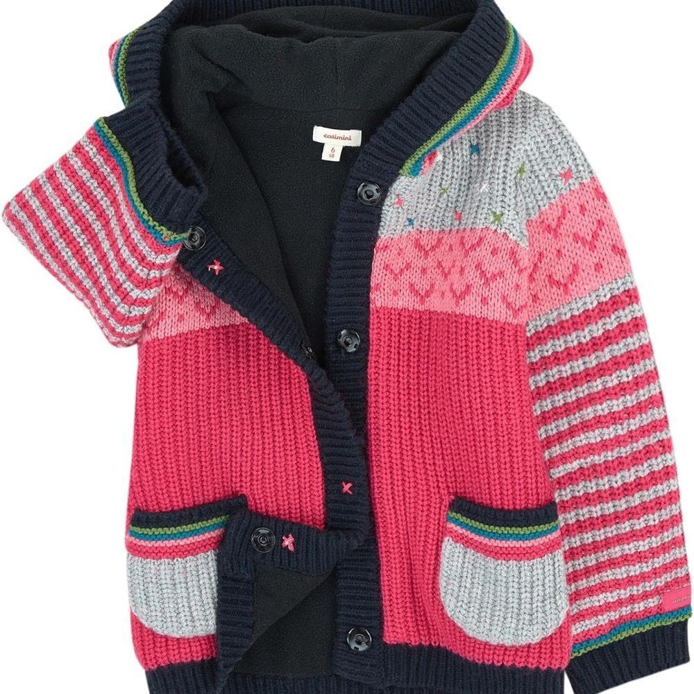 NWT Catimini Colorful Knit Cardigan Fleece Coat Jacket Sz 18/24 Mo
